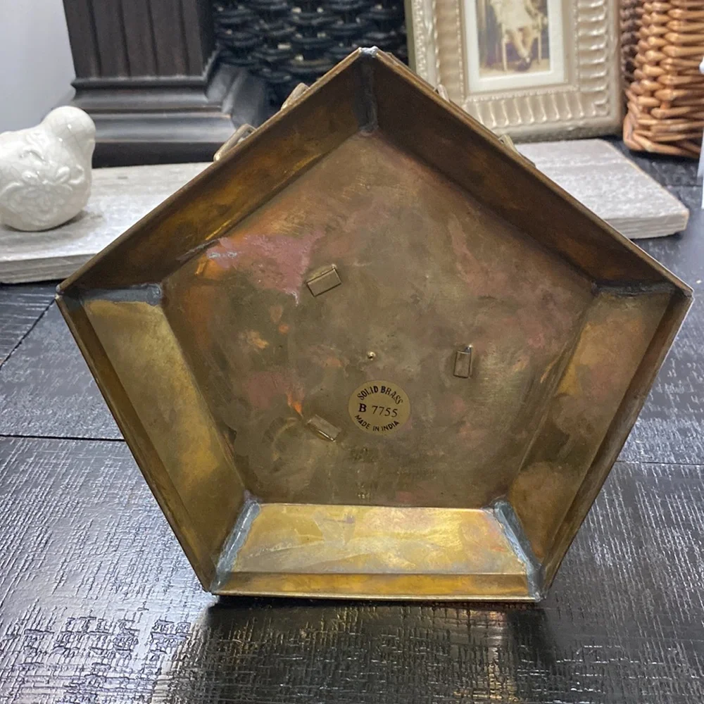 India Vintage Solid Brass Hexagonal Oil Lantern Decorative Accent!